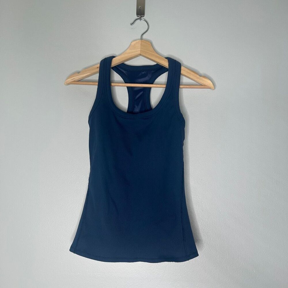 ALO YOGA Support Ribbed Racerback Tank In Rich Navy - Picture 3 of 7